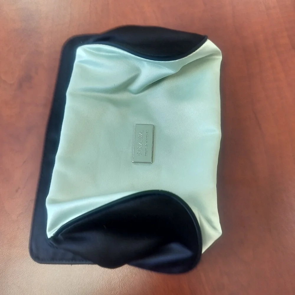 PRADA Infusion D'Iris Makeup Bag Light Green Black Fabric Zipper